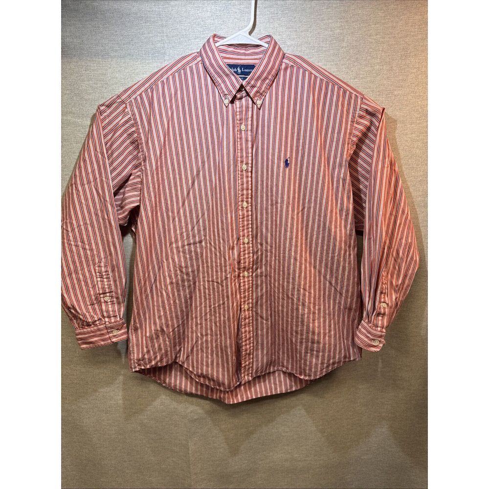 Ralph Lauren | Men's 100% Cotton Button-Down Shirt Red Stripping, Blake XL